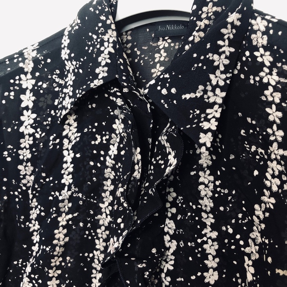 Ivo Nikkolo ruffled blouse black and white size M - Picture 2 of 8